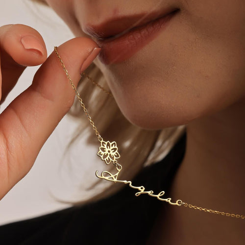 Custom Name Necklace with Birthflower