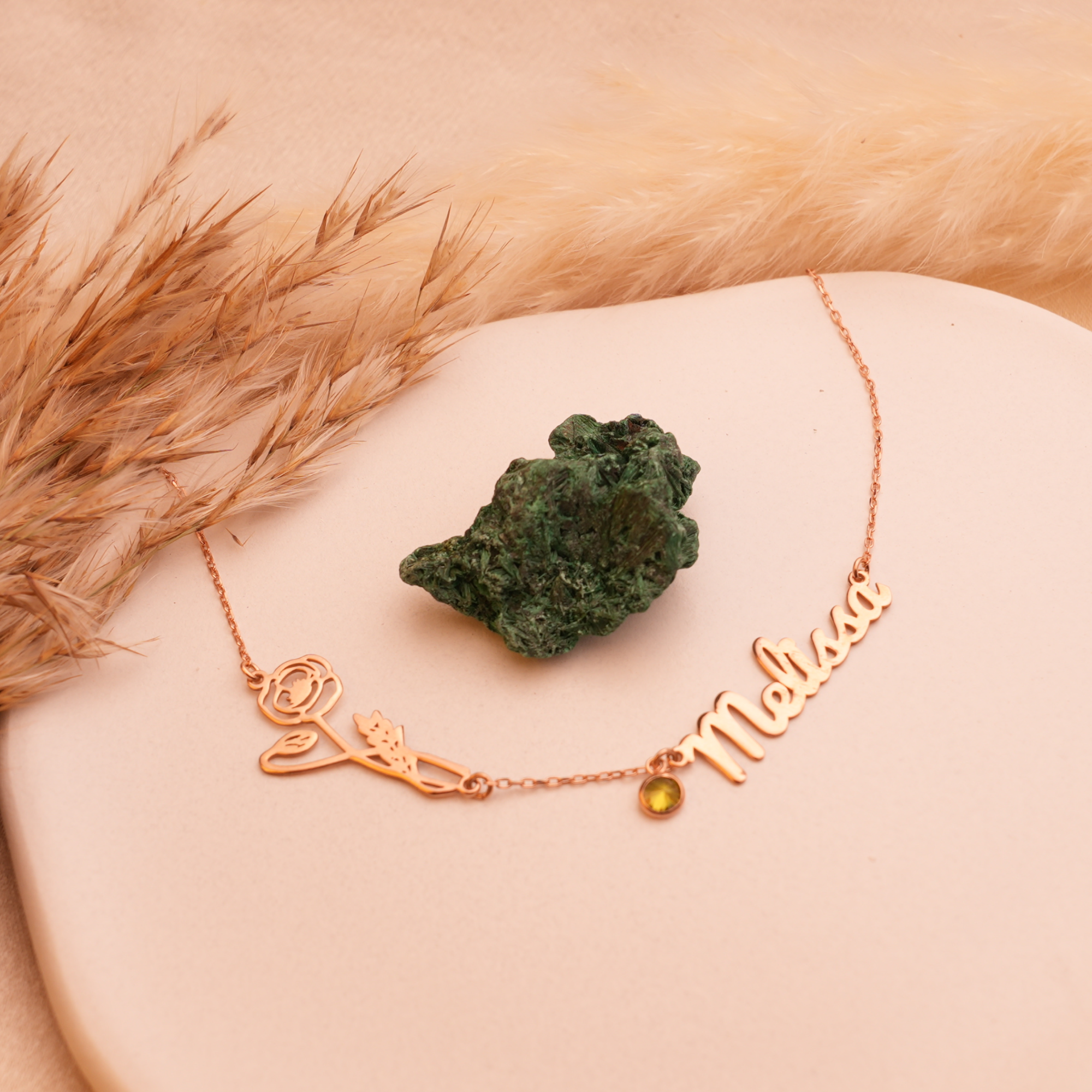 Custom Name Necklace with Birthstone and Birth Flower