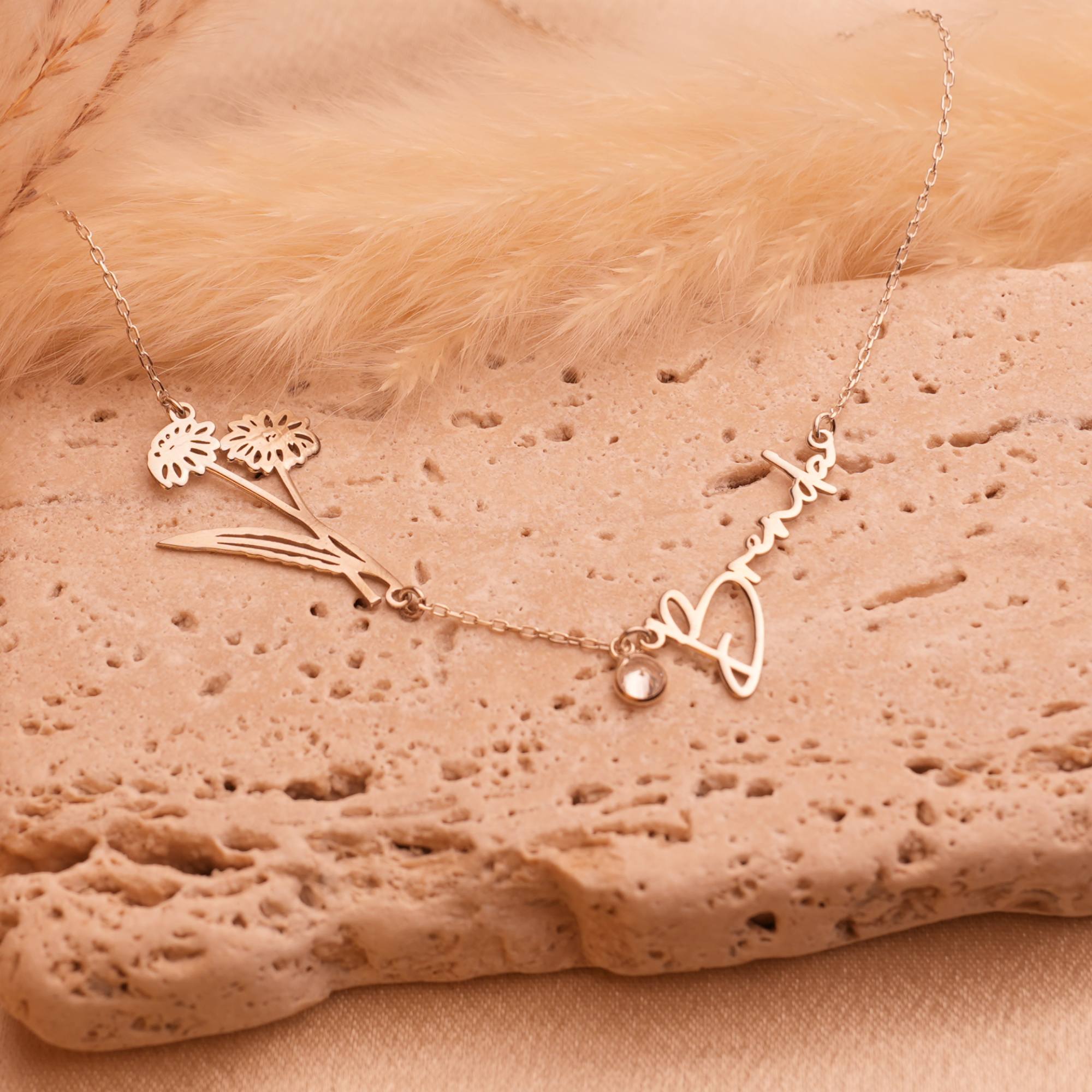 Custom Name Necklace with Birthstone and Birth Flower