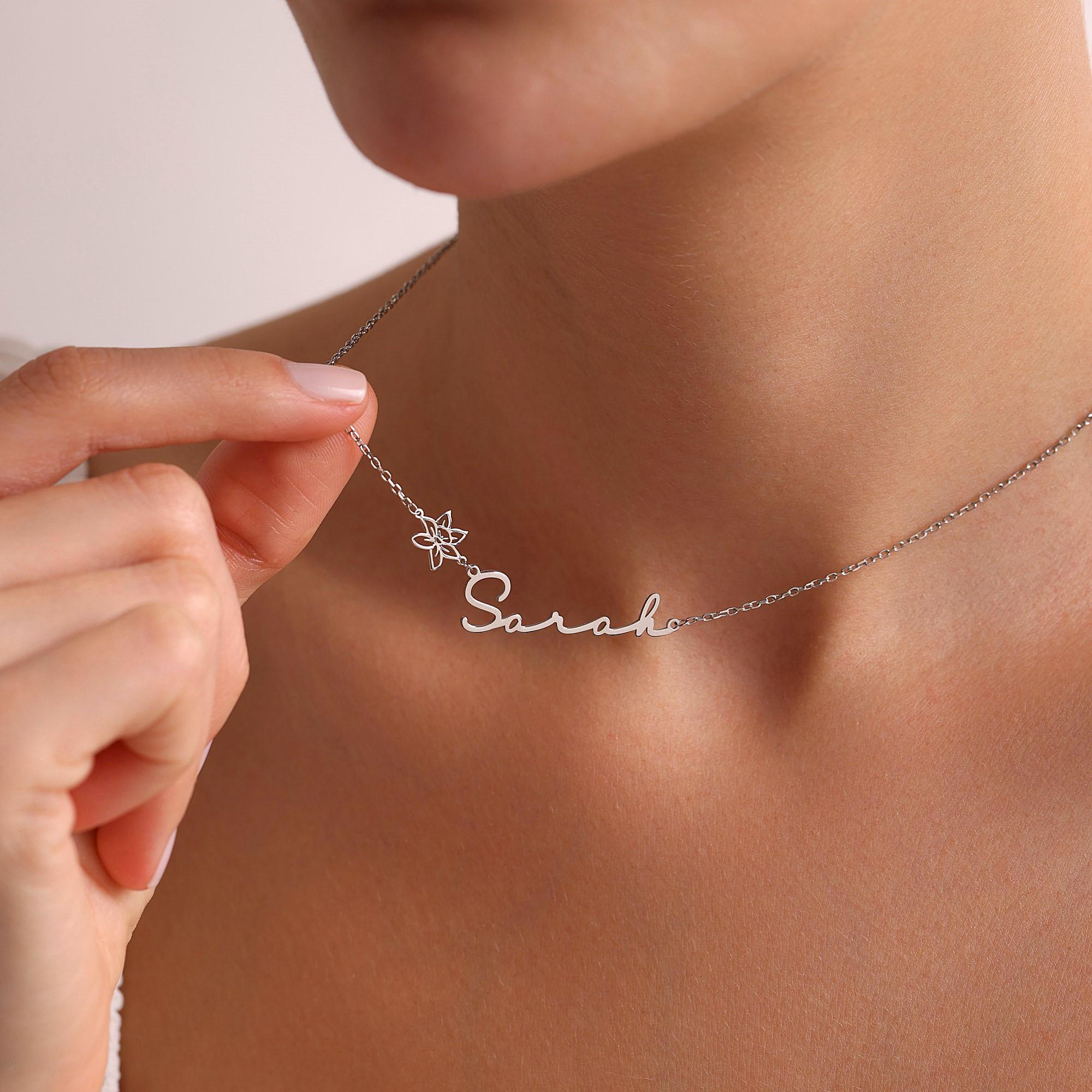 Custom Name Necklace with Birthflower
